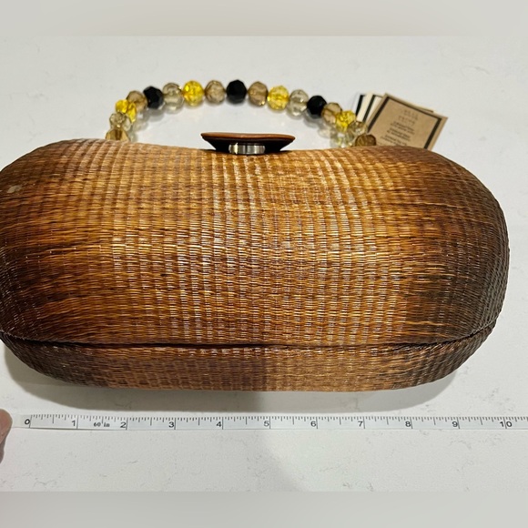 Le Sac Handmade Purse Buri palm tree rattan, straw cane woven style bag, NWT - Picture 7 of 13